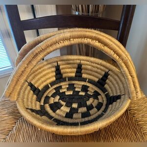Antique Basket native Tribe Small Round Basket Handles Aztec Design